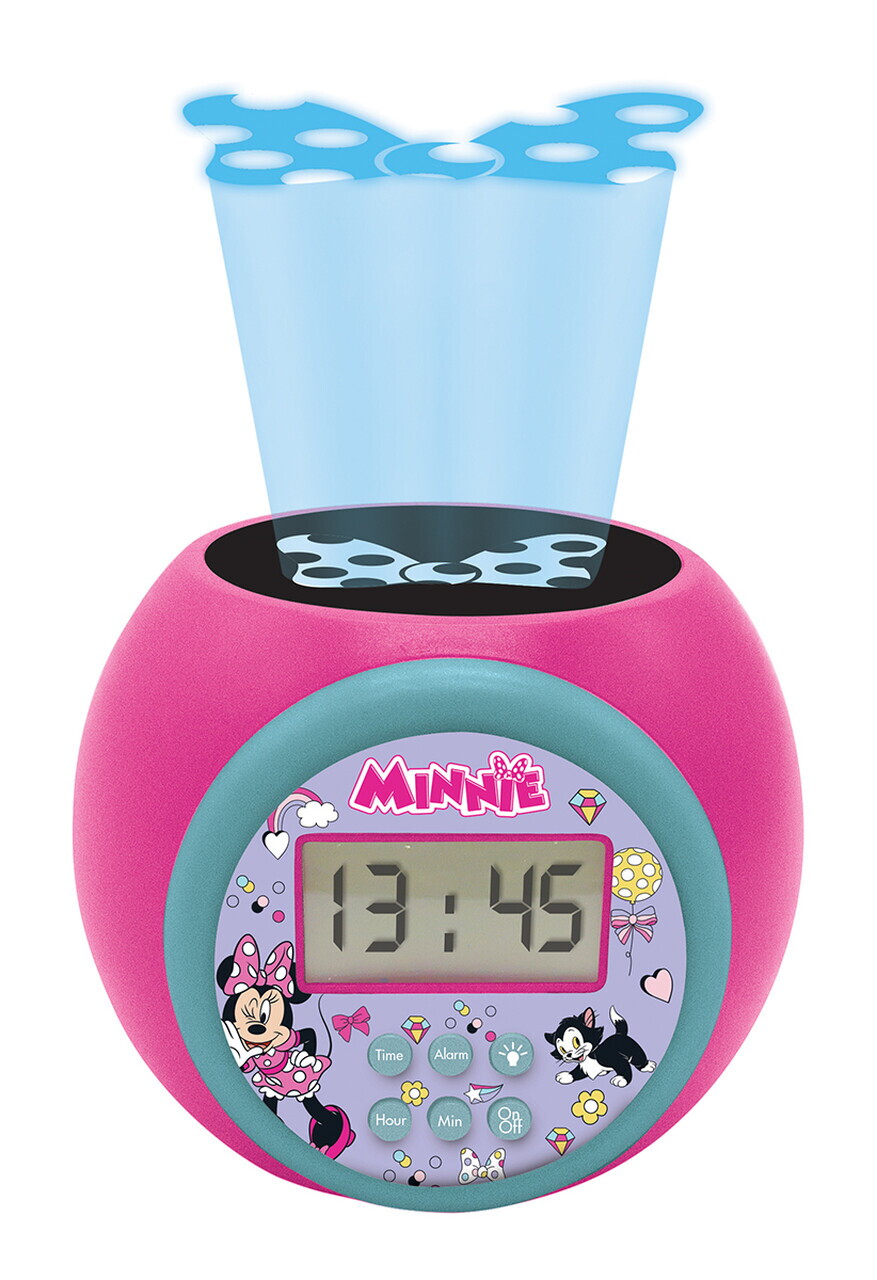 Ceas desteptator cu proiector Minnie Mouse, LEXIBOOK, 11.8x11x9.1 cm, roz - imagine 4